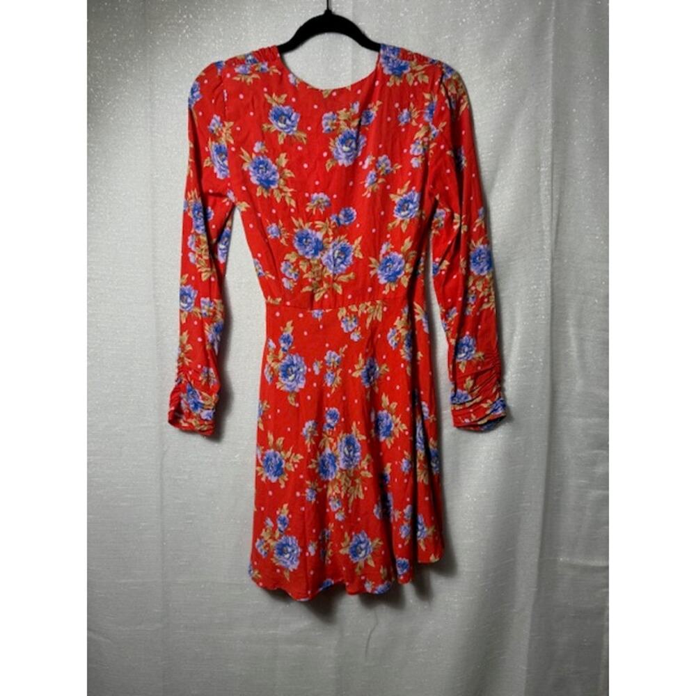 ZARA ORANGE DRESS WITH BLUE FLOWERS SIZE XSMALL - Picture 2 of 6
